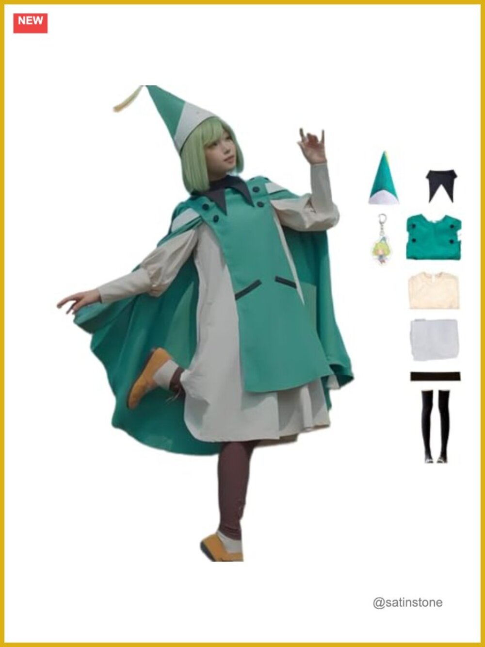 Witch Cosplay Costume Set Robe Cape Dress Hat Collar Socks Keychain